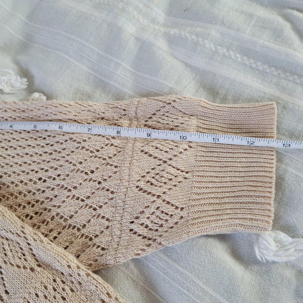 Belldini Open Weave Cardigan XL Cream Beige Pointelle Knit Lightweight Layer NWT - Picture 9 of 10